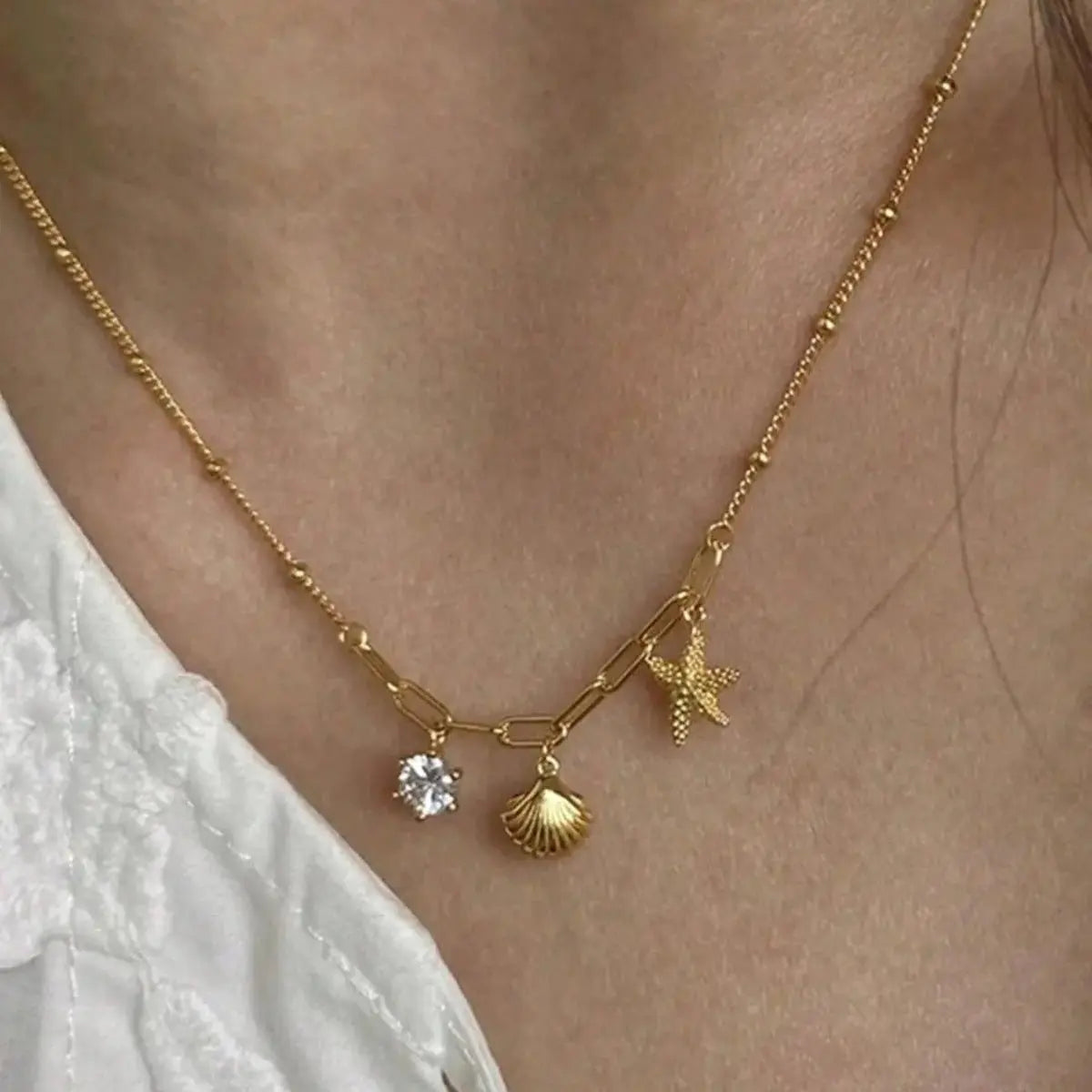 Small starfish shell zircon necklace - Blade & Thread