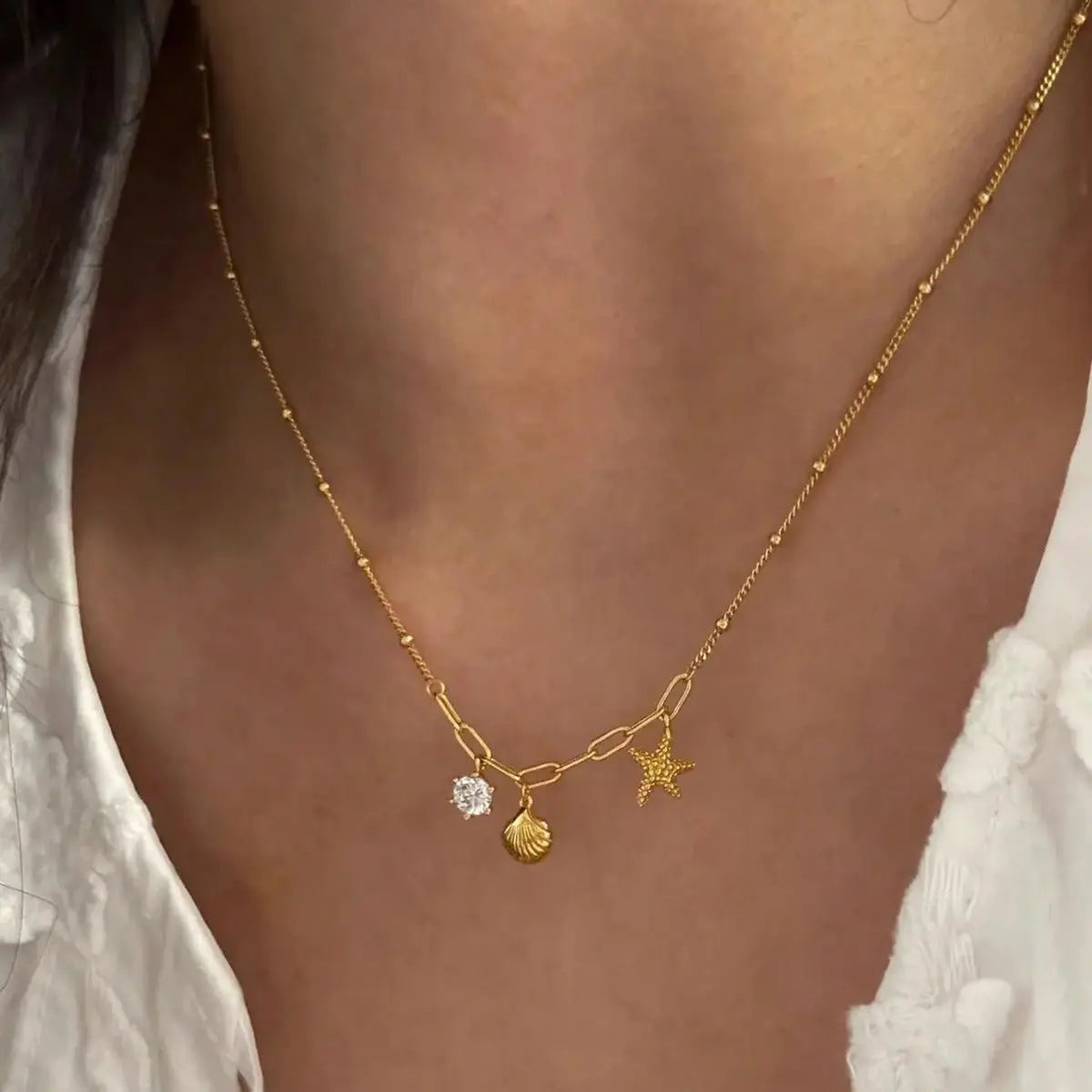 Small starfish shell zircon necklace - Blade & Thread