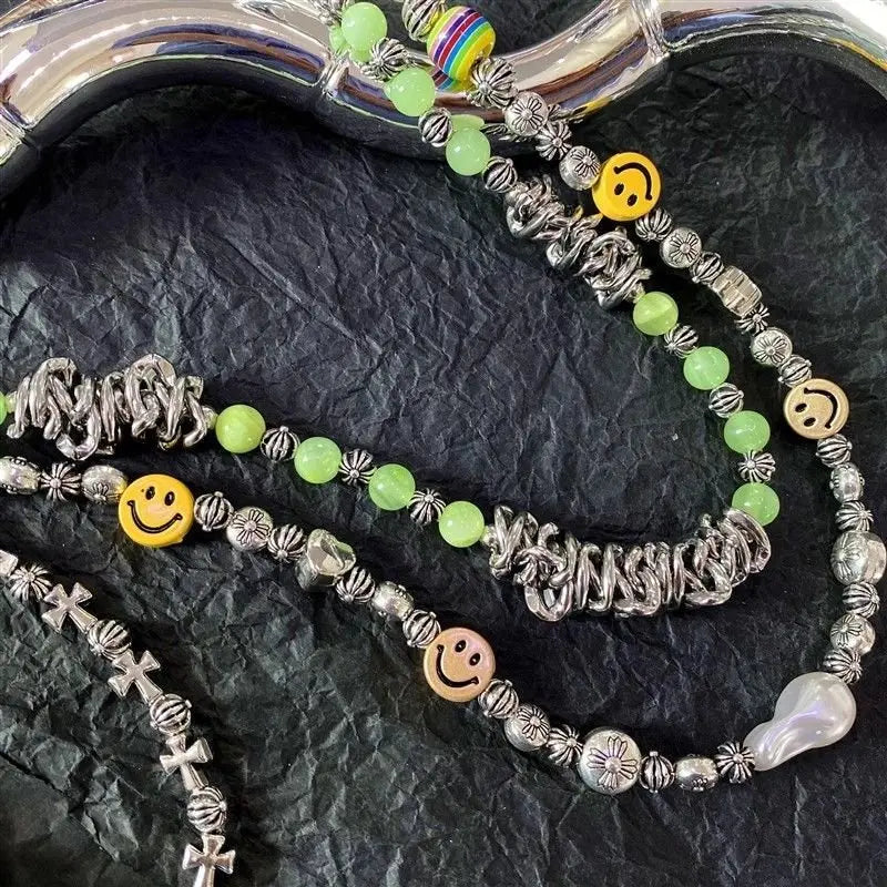 smiley face cross acrylic bead chain - Blade & Thread
