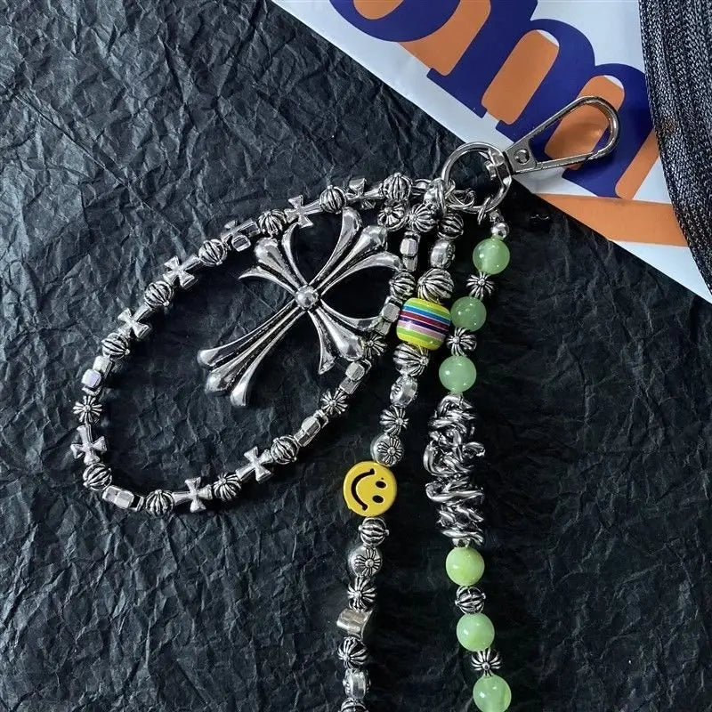 smiley face cross acrylic bead chain - Blade & Thread