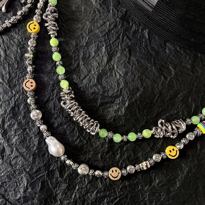 smiley face cross acrylic bead chain - Blade & Thread