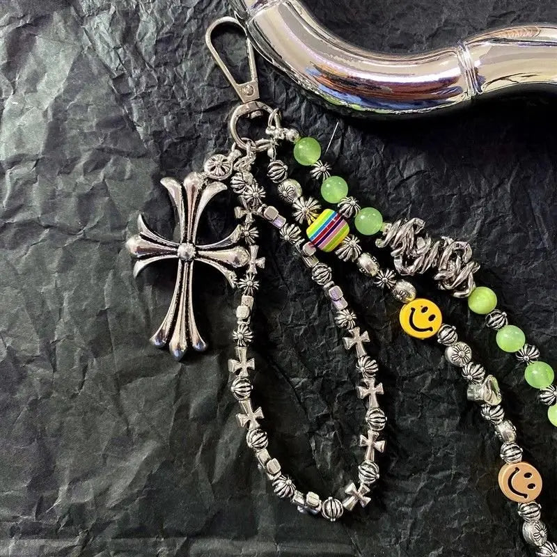 smiley face cross acrylic bead chain - Blade & Thread