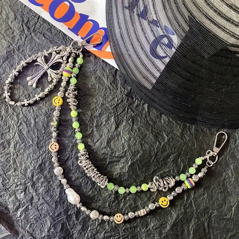 smiley face cross acrylic bead chain - Blade & Thread
