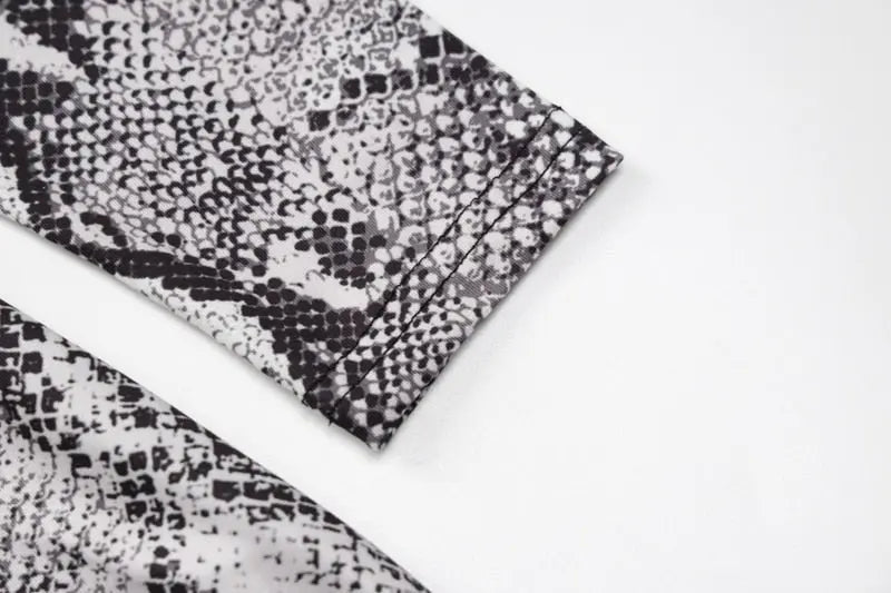 Snake Print Turtleneck Long Sleeve Zip Up Sexy Bodycon Jumpsuit Streetwear - Blade & Thread