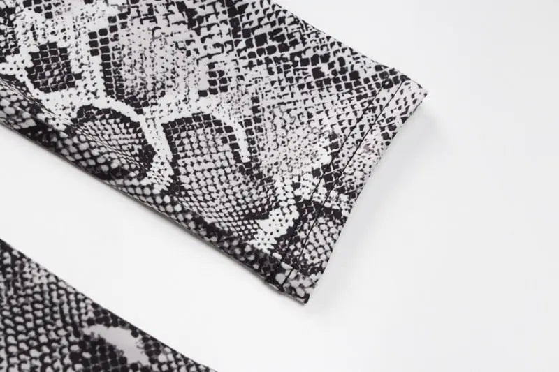 Snake Print Turtleneck Long Sleeve Zip Up Sexy Bodycon Jumpsuit Streetwear - Blade & Thread