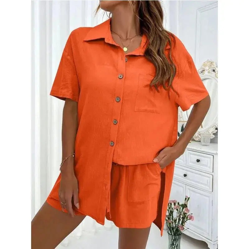 Solid Color Casual Loose Short Pants Sets For Women - Blade & Thread