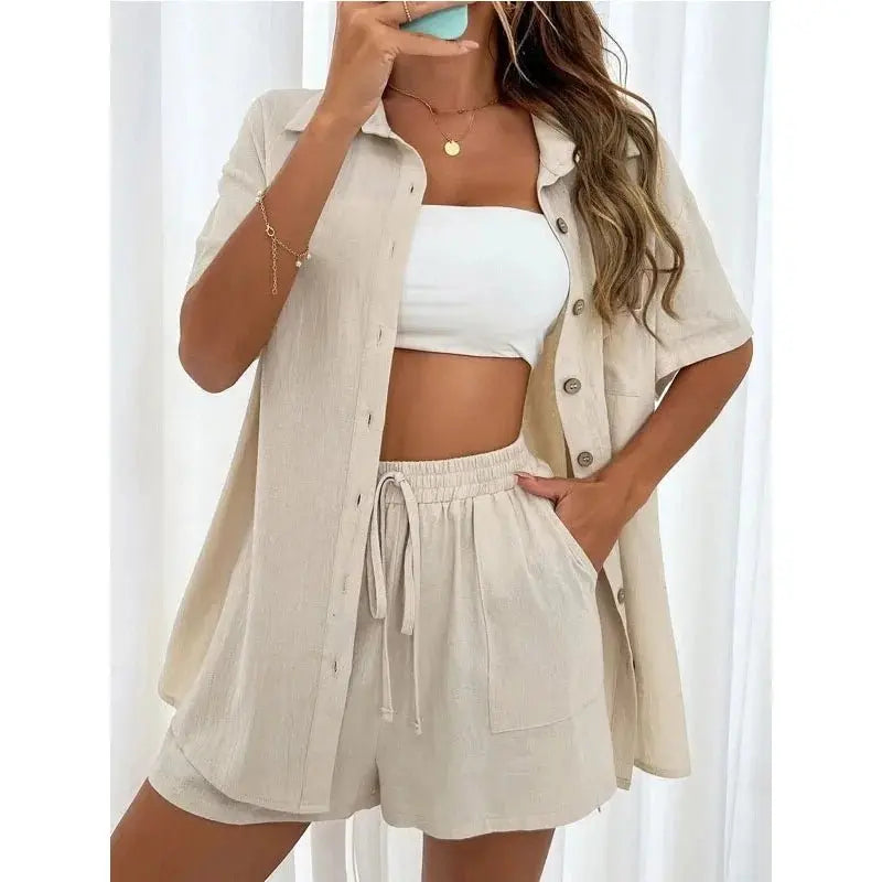Solid Color Casual Loose Short Pants Sets For Women - Blade & Thread