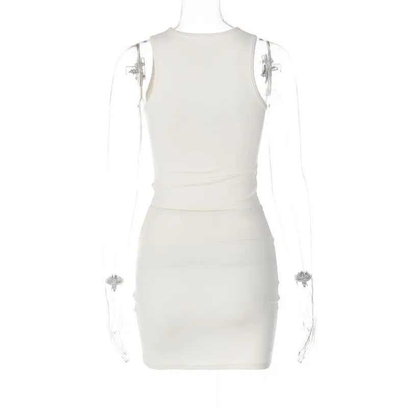 Solid Color Hollow Round Neck Sleeveless Top Slim Skirt Set - Blade & Thread