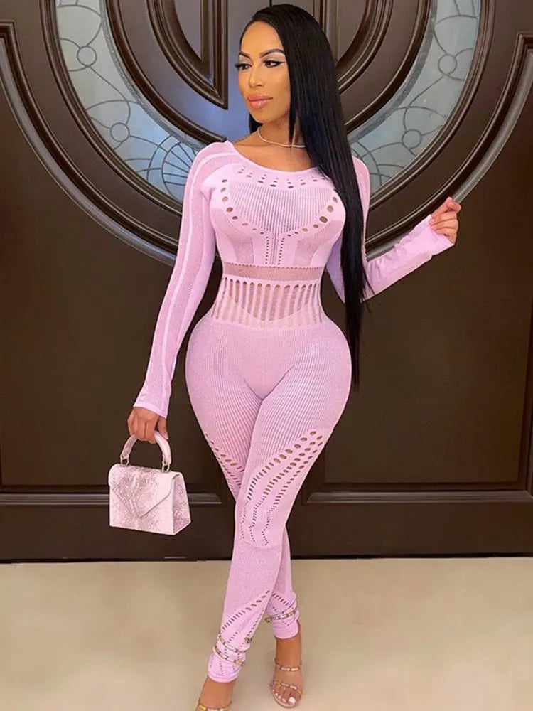 solid color Knitted Thin Long Sleeve Jumpsuit Romper - Blade & Thread