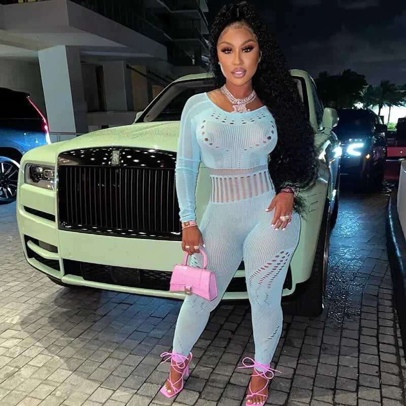 solid color Knitted Thin Long Sleeve Jumpsuit Romper - Blade & Thread