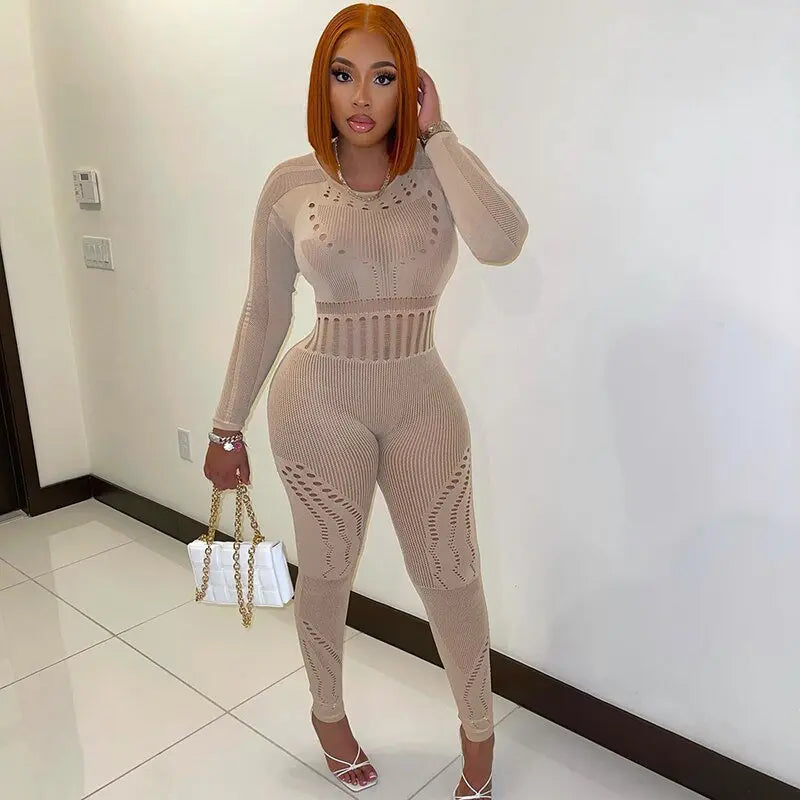 solid color Knitted Thin Long Sleeve Jumpsuit Romper - Blade & Thread
