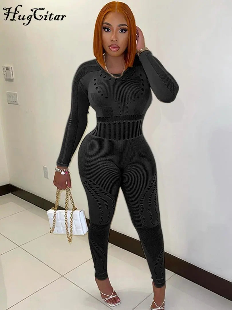 solid color Knitted Thin Long Sleeve Jumpsuit Romper - Blade & Thread