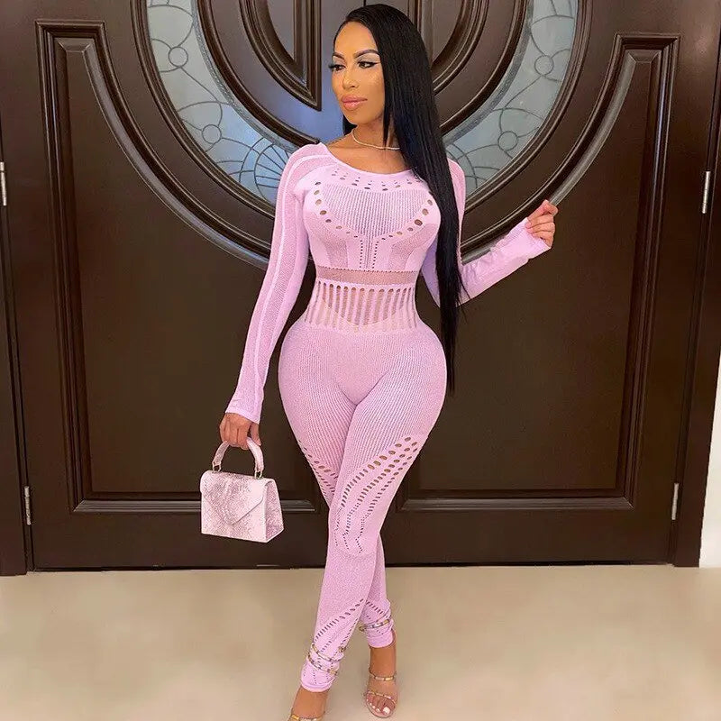 solid color Knitted Thin Long Sleeve Jumpsuit Romper - Blade & Thread