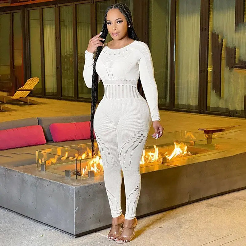 solid color Knitted Thin Long Sleeve Jumpsuit Romper - Blade & Thread
