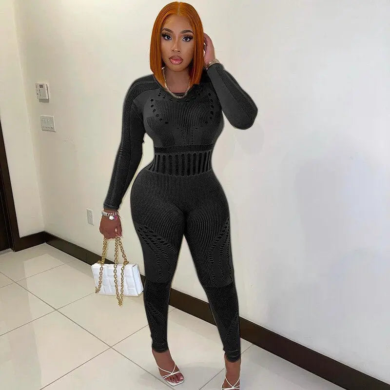 solid color Knitted Thin Long Sleeve Jumpsuit Romper - Blade & Thread