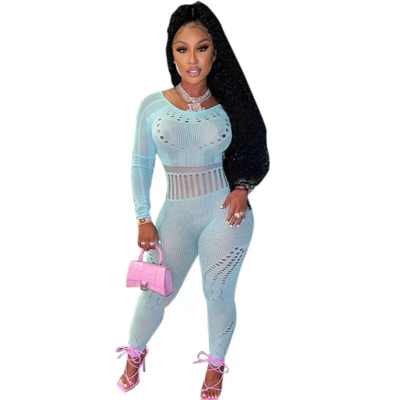 solid color Knitted Thin Long Sleeve Jumpsuit Romper - Blade & Thread