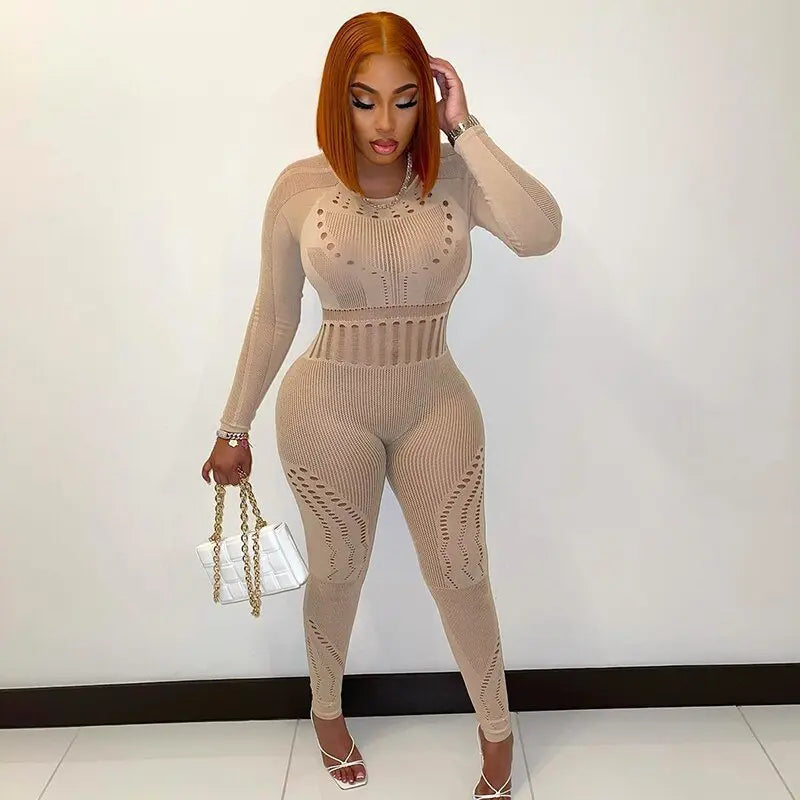 solid color Knitted Thin Long Sleeve Jumpsuit Romper - Blade & Thread