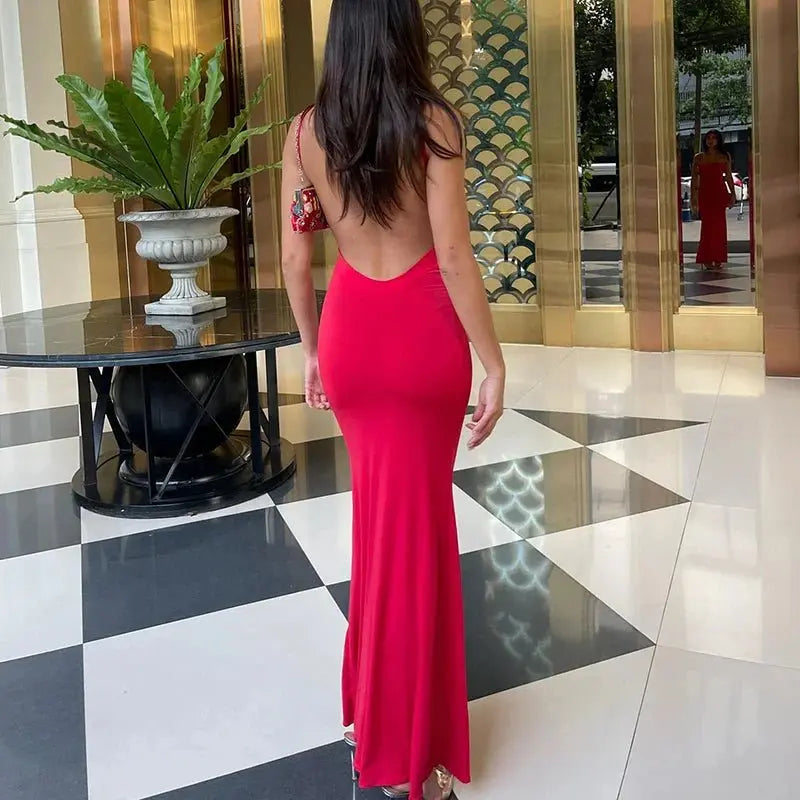 Solid Sleeveless Backless Elegant Sexy Bodycon Y2K Maxi Prom Dress - Blade & Thread
