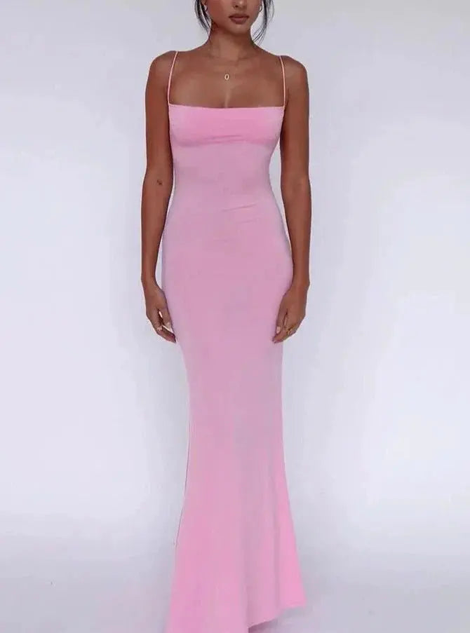 Solid Sleeveless Backless Elegant Sexy Bodycon Y2K Maxi Prom Dress - Blade & Thread