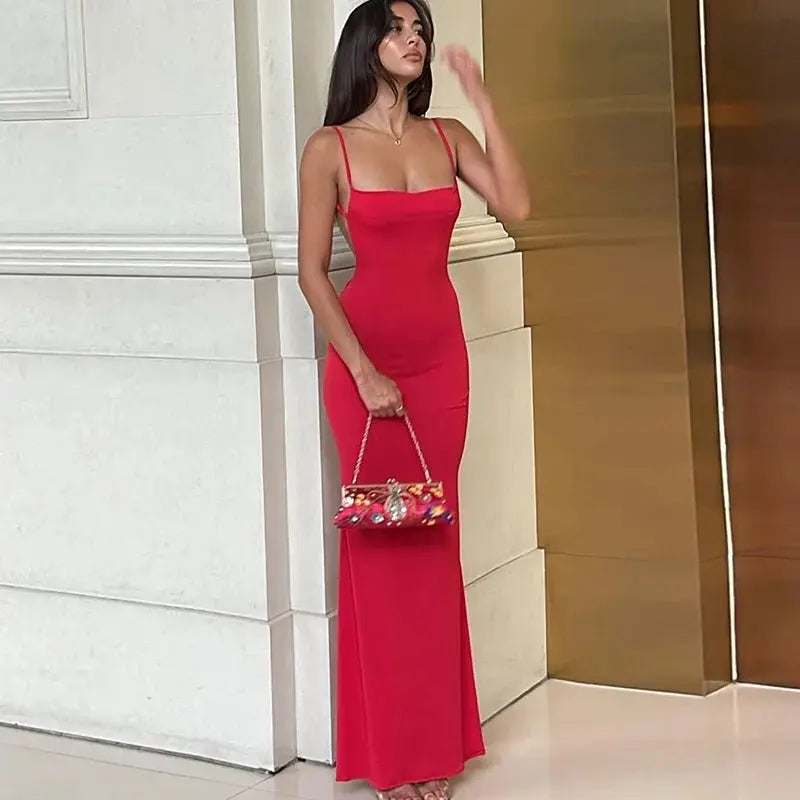 Solid Sleeveless Backless Elegant Sexy Bodycon Y2K Maxi Prom Dress - Blade & Thread