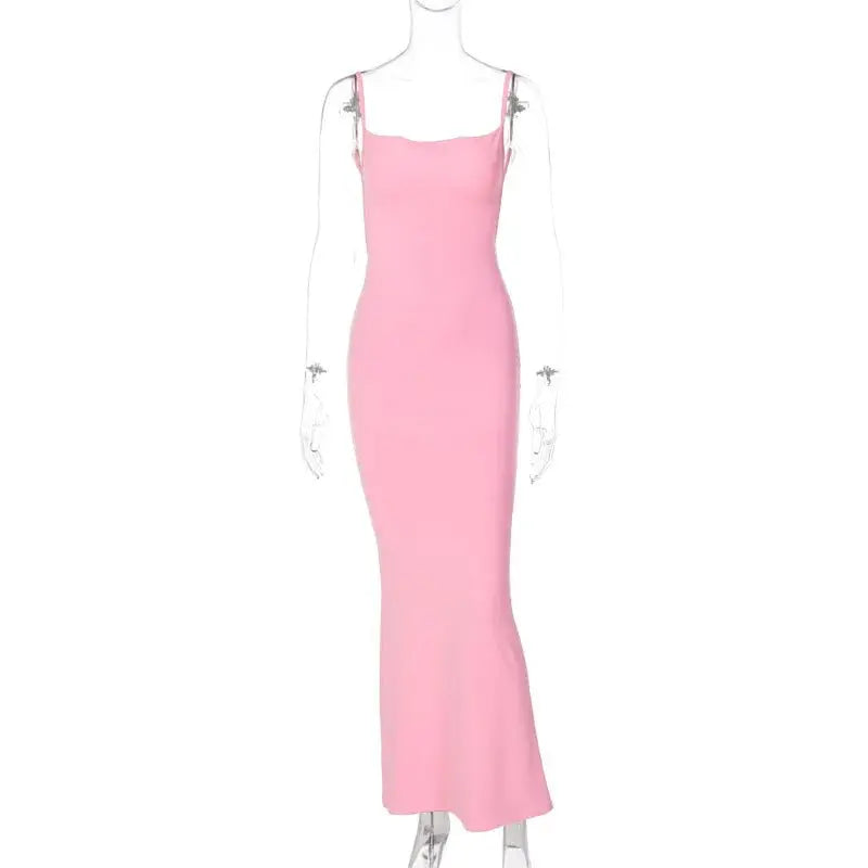 Solid Sleeveless Backless Elegant Sexy Bodycon Y2K Maxi Prom Dress - Blade & Thread