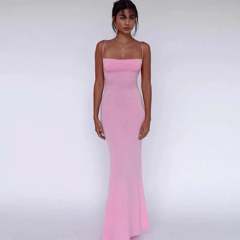 Solid Sleeveless Backless Elegant Sexy Bodycon Y2K Maxi Prom Dress - Blade & Thread