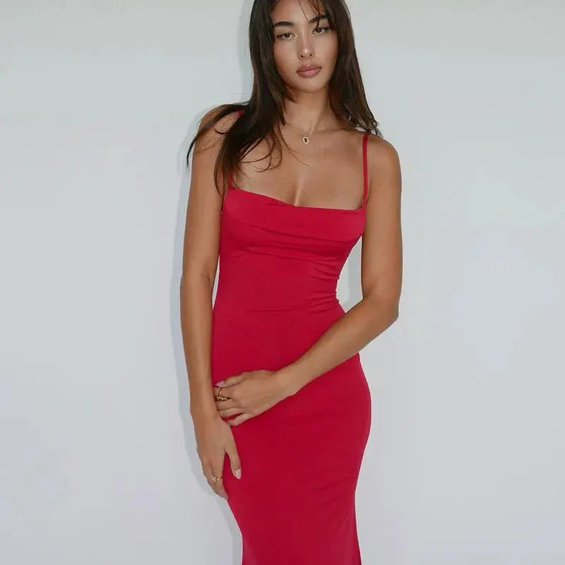 Solid Sleeveless Backless Elegant Sexy Bodycon Y2K Maxi Prom Dress - Blade & Thread