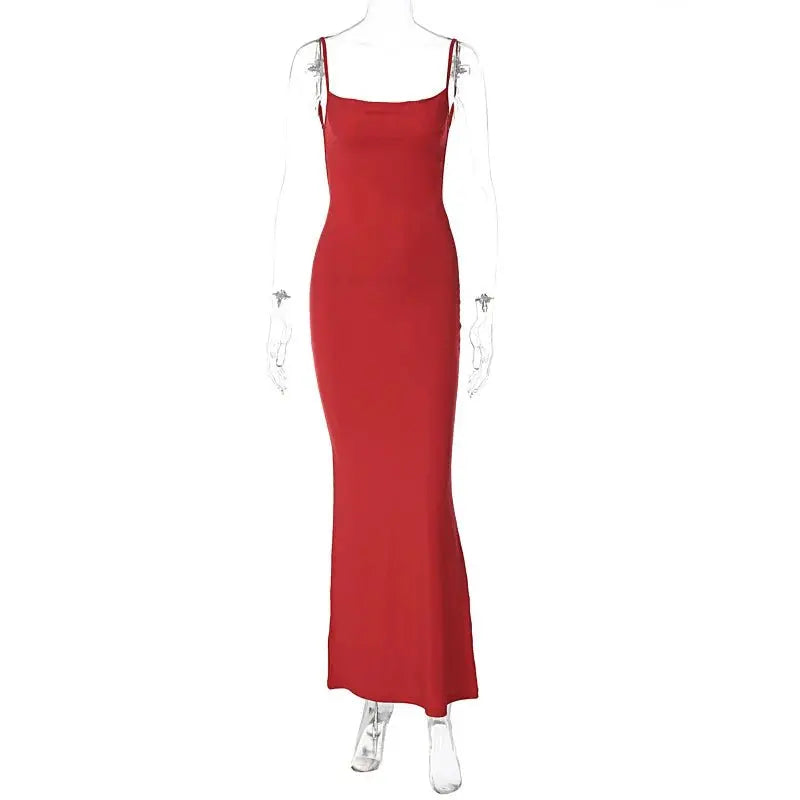 Solid Sleeveless Backless Elegant Sexy Bodycon Y2K Maxi Prom Dress - Blade & Thread