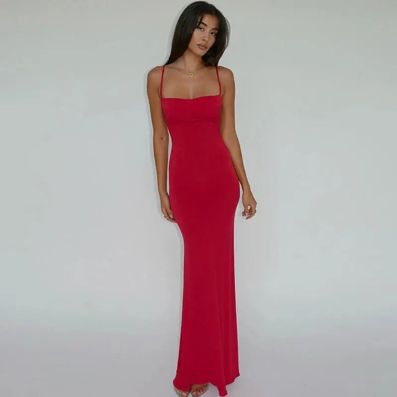 Solid Sleeveless Backless Elegant Sexy Bodycon Y2K Maxi Prom Dress - Blade & Thread