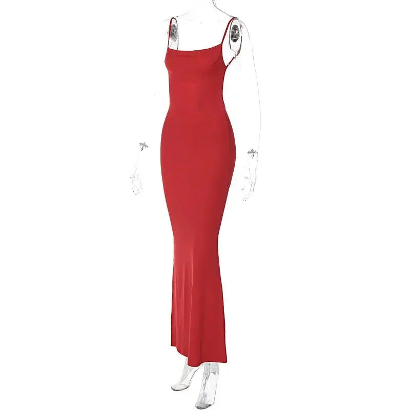 Solid Sleeveless Backless Elegant Sexy Bodycon Y2K Maxi Prom Dress - Blade & Thread
