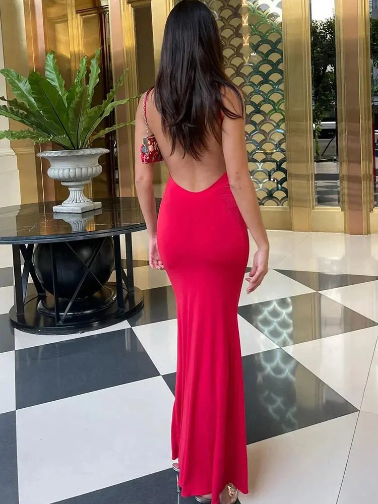 Solid Sleeveless Backless Elegant Sexy Bodycon Y2K Maxi Prom Dress - Blade & Thread