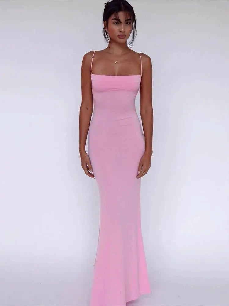 Solid Sleeveless Backless Elegant Sexy Bodycon Y2K Maxi Prom Dress - Blade & Thread