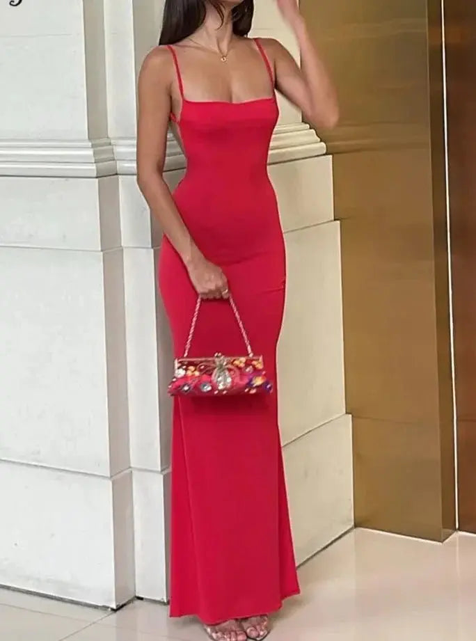 Solid Sleeveless Backless Elegant Sexy Bodycon Y2K Maxi Prom Dress - Blade & Thread