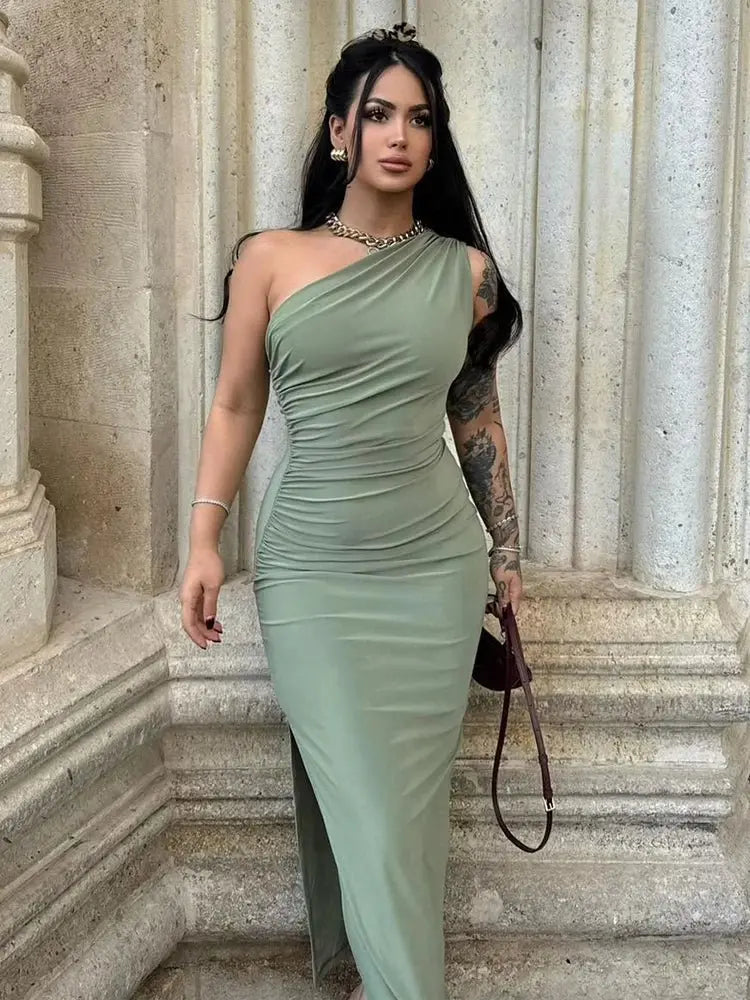 Solid Sleeveless Backless Slim Dress Female Off Shoulder Club Elegant Party Dress - Blade & Thread
