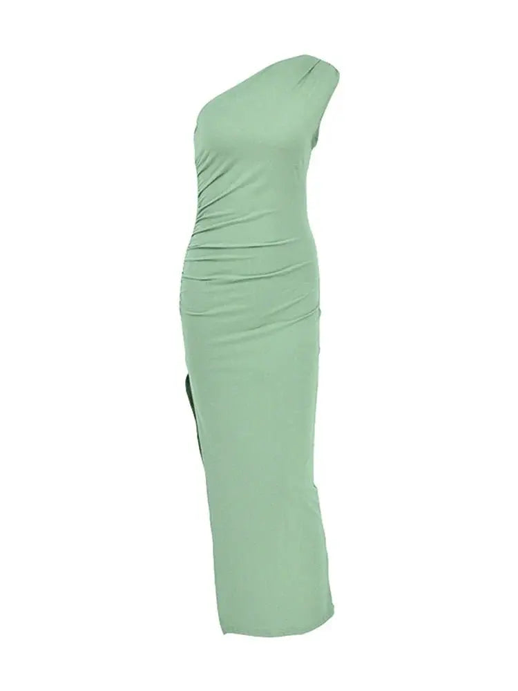 Solid Sleeveless Backless Slim Dress Female Off Shoulder Club Elegant Party Dress - Blade & Thread