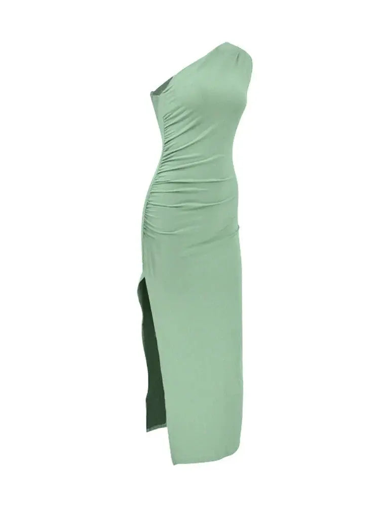 Solid Sleeveless Backless Slim Dress Female Off Shoulder Club Elegant Party Dress - Blade & Thread