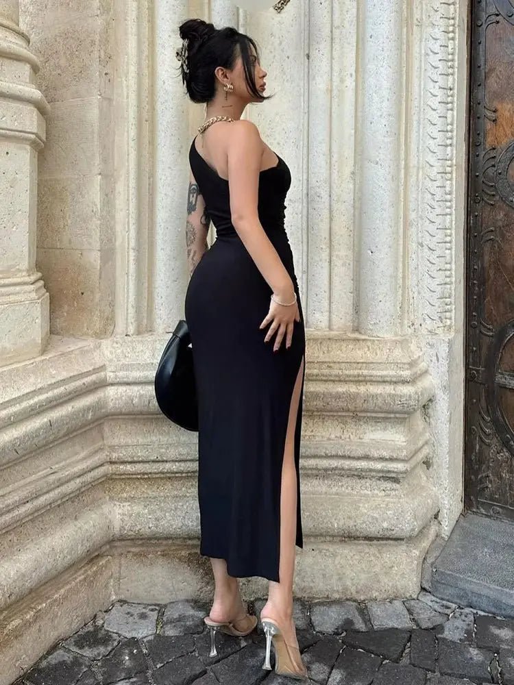 Solid Sleeveless Backless Slim Dress Female Off Shoulder Club Elegant Party Dress - Blade & Thread