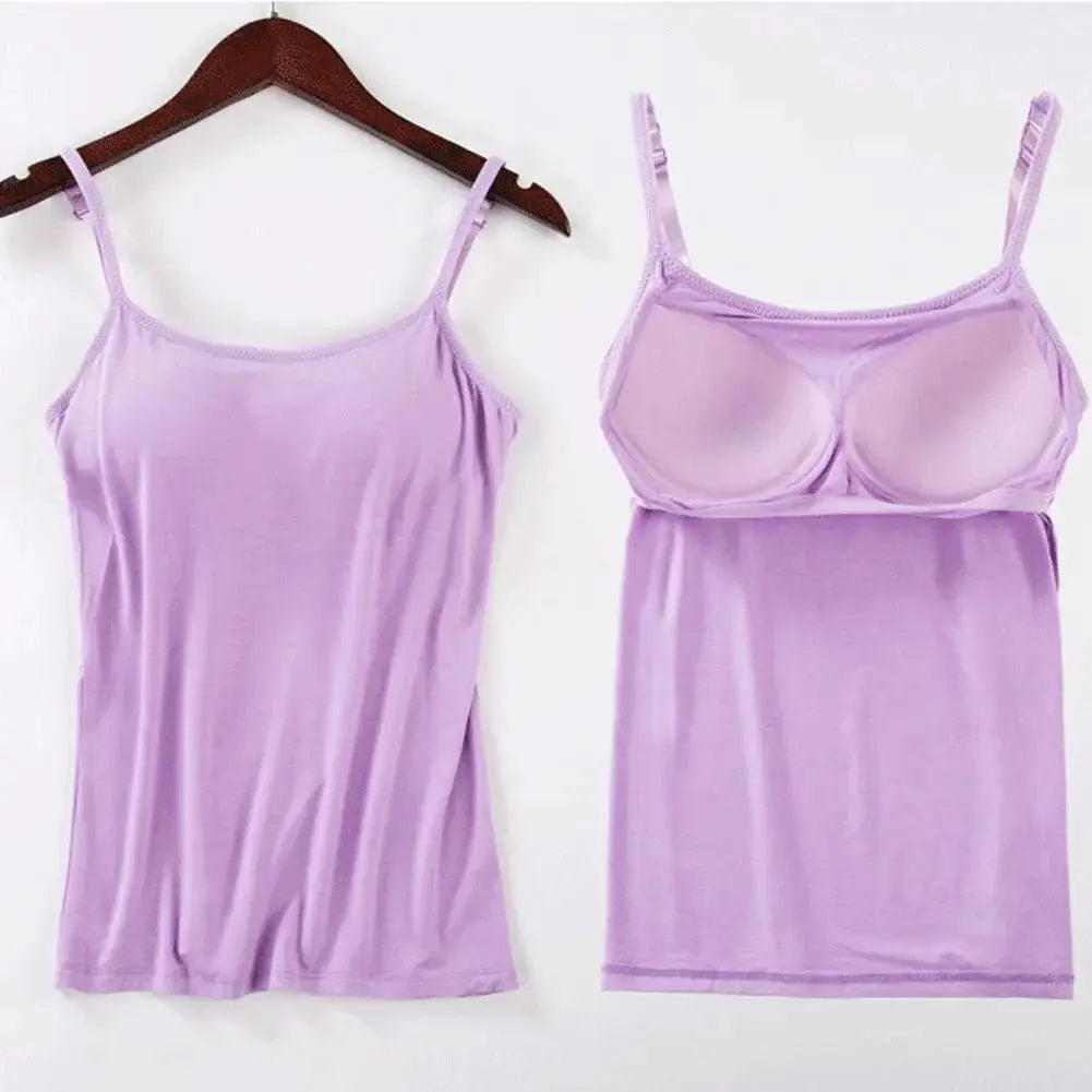 Solid Tank Tops Adjustable Strap Built In Cup Padded Wireless Camisole Camis Vest - Blade & Thread