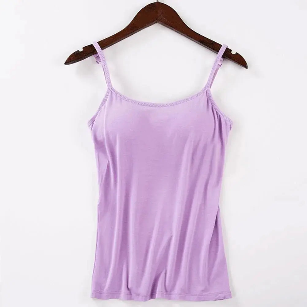 Solid Tank Tops Adjustable Strap Built In Cup Padded Wireless Camisole Camis Vest - Blade & Thread