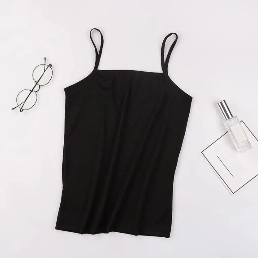 Solid Tank Tops Adjustable Strap Built In Cup Padded Wireless Camisole Camis Vest - Blade & Thread