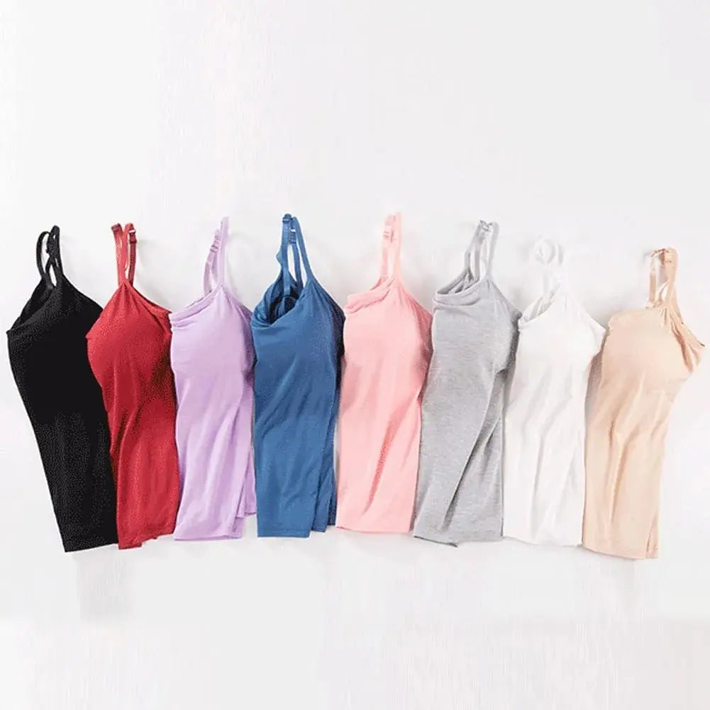 Solid Tank Tops Adjustable Strap Built In Cup Padded Wireless Camisole Camis Vest - Blade & Thread