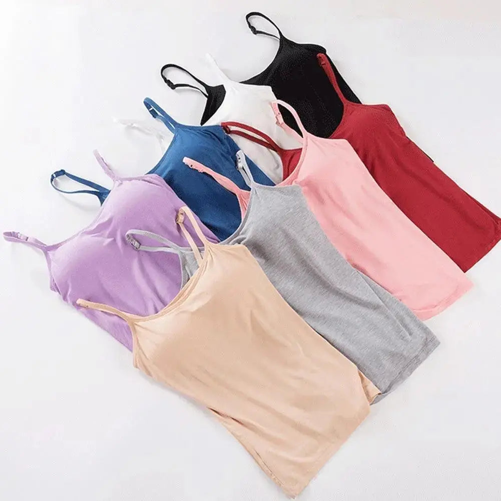 Solid Tank Tops Adjustable Strap Built In Cup Padded Wireless Camisole Camis Vest - Blade & Thread