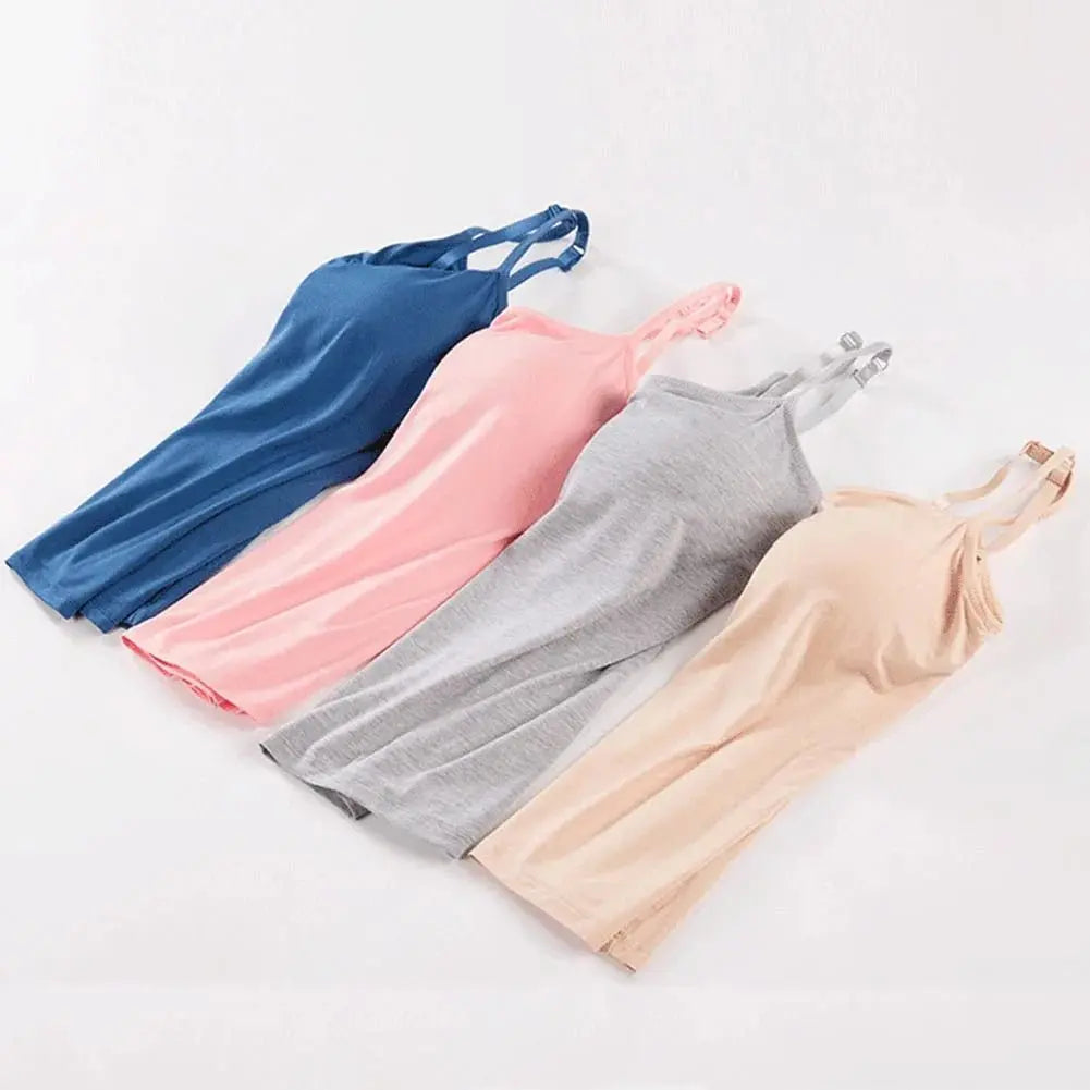 Solid Tank Tops Adjustable Strap Built In Cup Padded Wireless Camisole Camis Vest - Blade & Thread