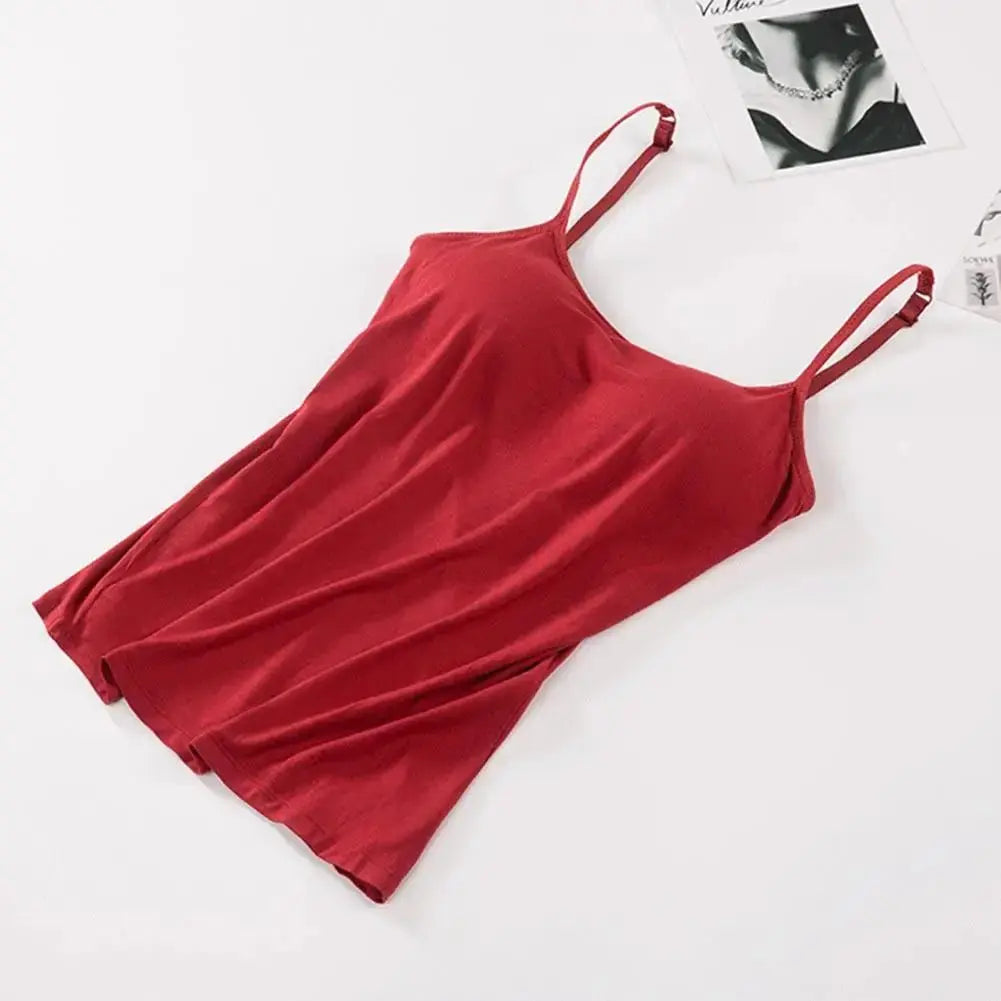 Solid Tank Tops Adjustable Strap Built In Cup Padded Wireless Camisole Camis Vest - Blade & Thread