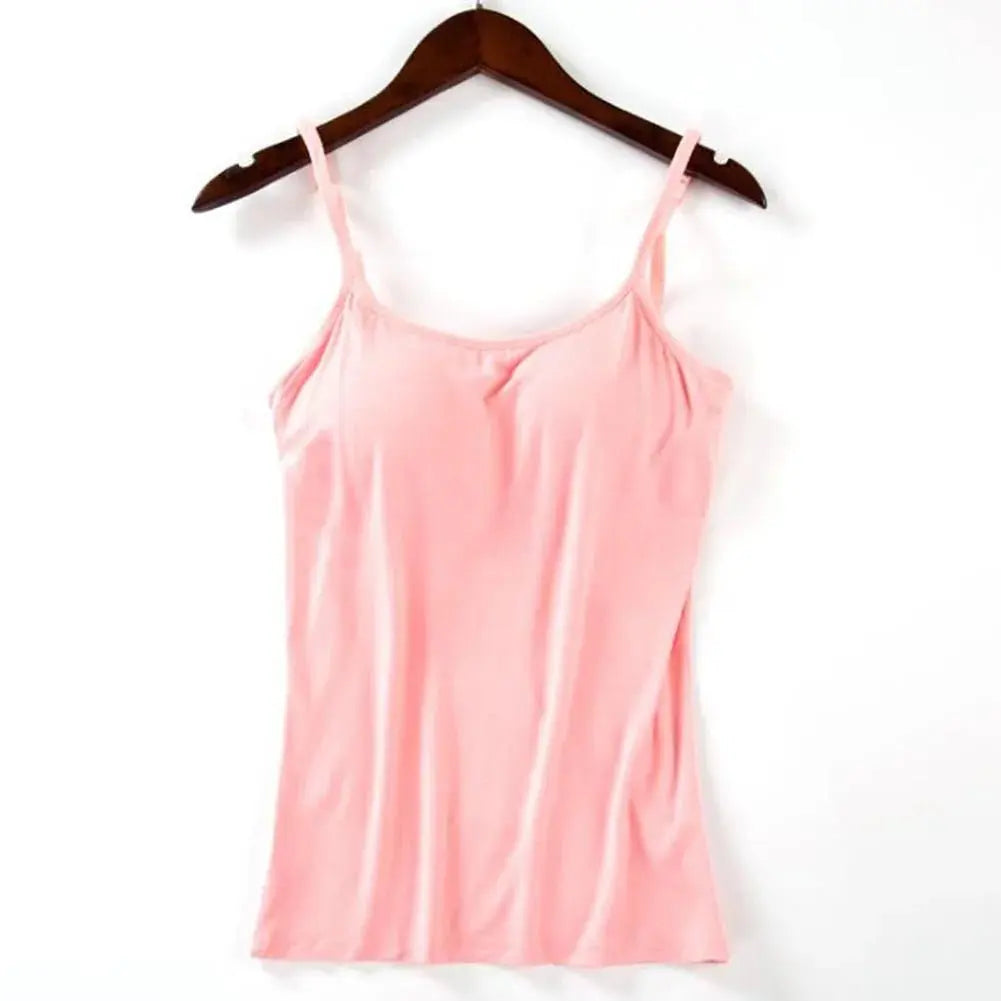 Solid Tank Tops Adjustable Strap Built In Cup Padded Wireless Camisole Camis Vest - Blade & Thread