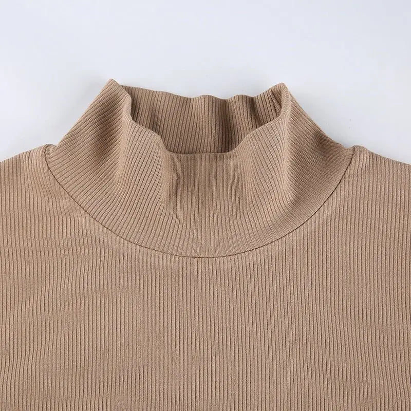 Solid Turtleneck Cropped T Shirt Women Autumn Casual Long Sleeve Ladies Skinny Basic - Blade & Thread