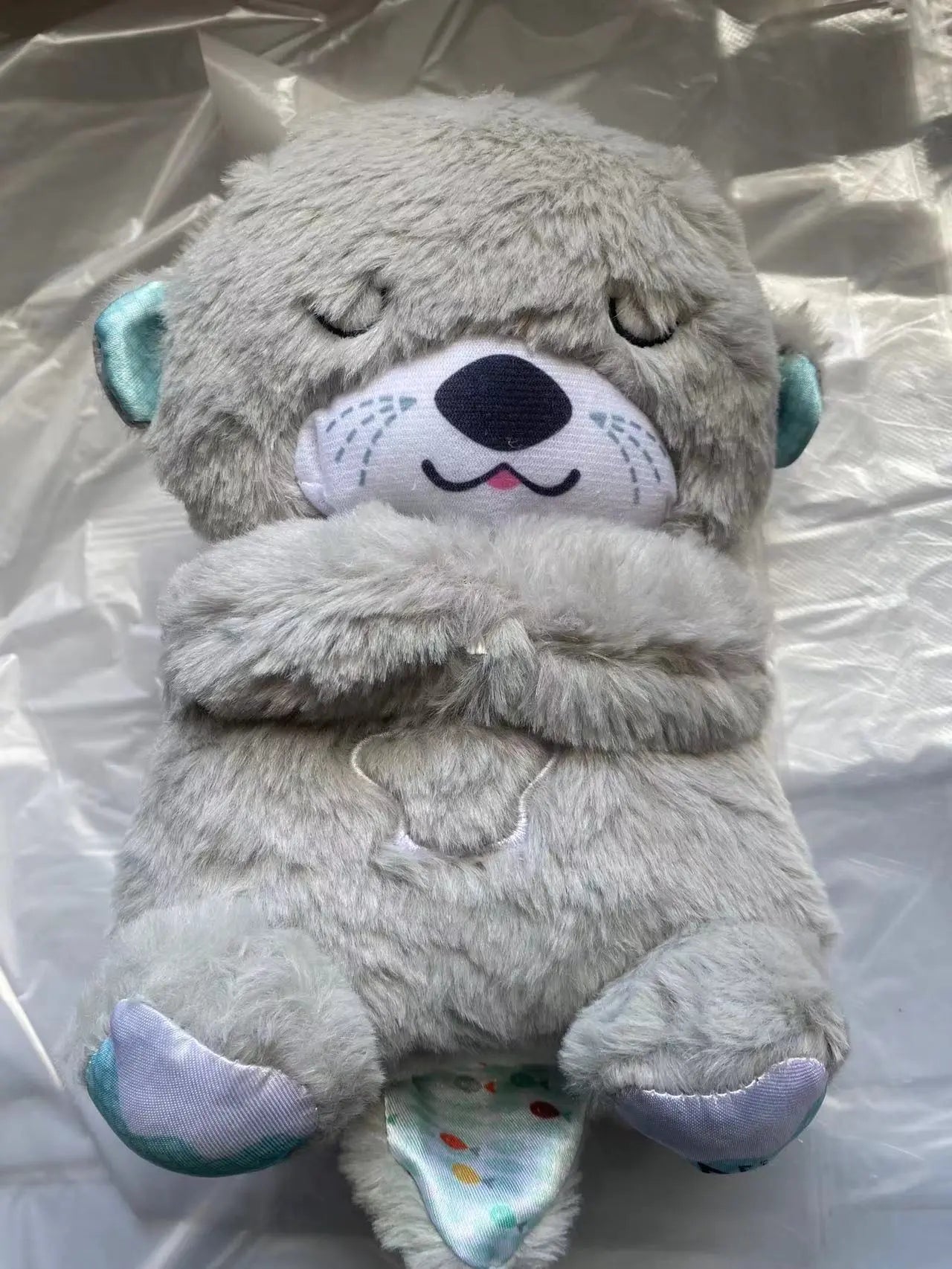 Sound Machine Soothe 'n Snuggle Otter Portable Plush Baby Toy with Sensory Details Music Lights & Rhythmic Breathing Motion - Blade & Thread