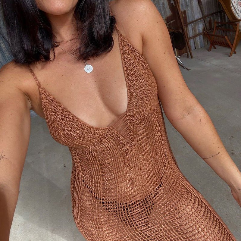 Spaghetti Strap Backless V-neck Loose Beach Dress Women's Casual Sleeveless Long Maxi Dresses - Blade & Thread