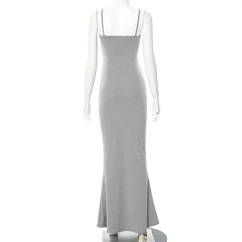 Spaghetti Strap Black Long Sleeveless Skinny Bodycon Dress Y2k - Blade & Thread