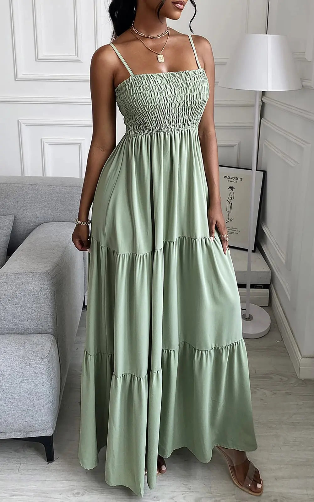 Spaghetti Strap Maxi Dress Women Summer Sleeveless Smocked Boho Long Beach Dress Sundresses - Blade & Thread